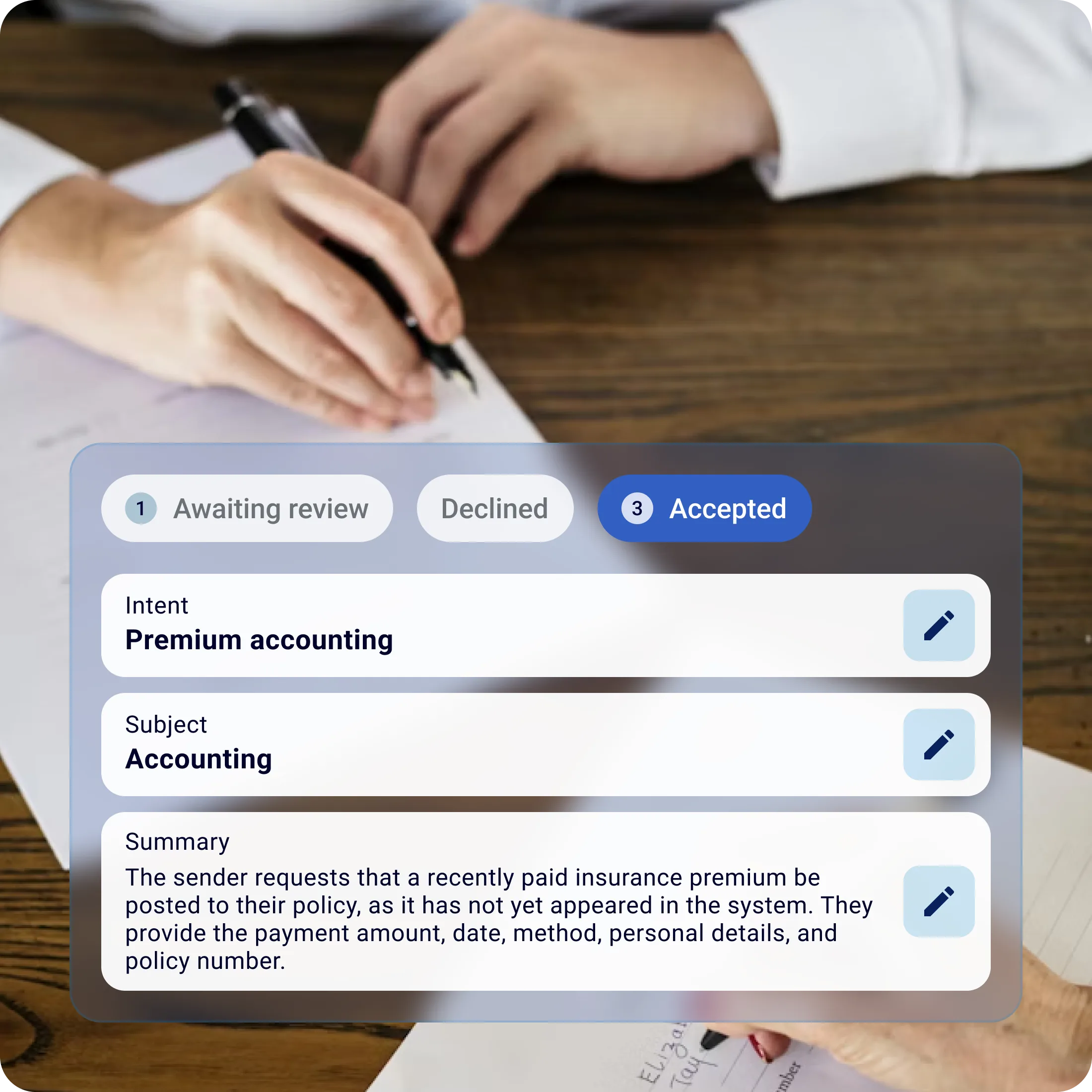 AI agent for policy administration — UI preview.